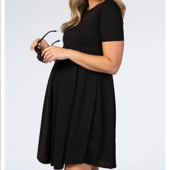 Black Front Pleat Maternity Dress - PinkBlush - Picture 7 of 8